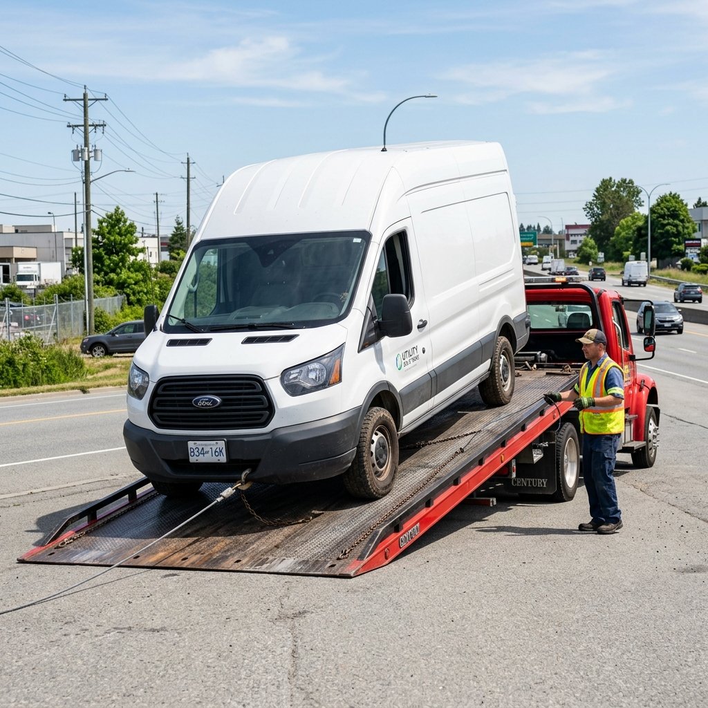 Flatbed Tow Truck Loading Commercial Van