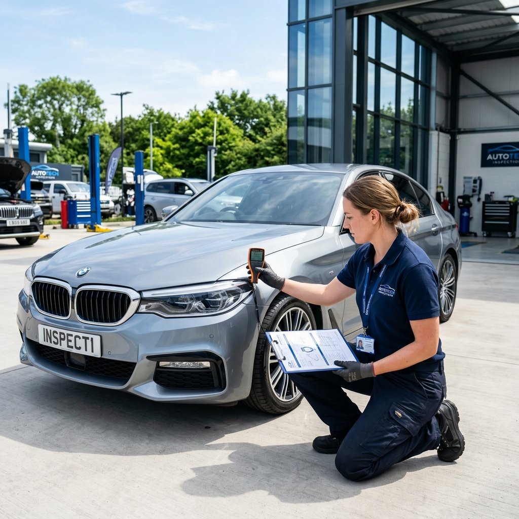 Automotive Professional Inspecting Sedan