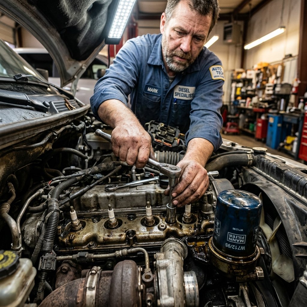 Van Mechanic Dismantling Engine Parts
